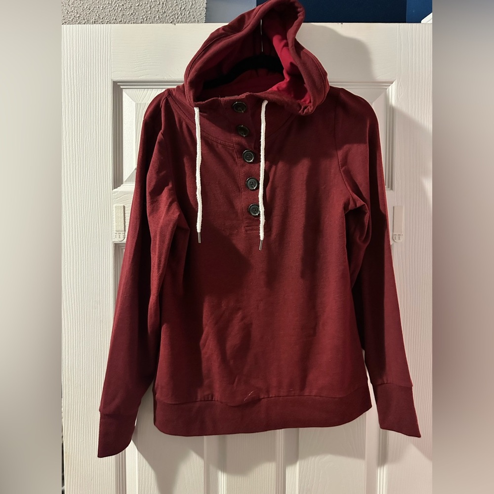 Simons Burgundy Button-Up Hoodie Sweater